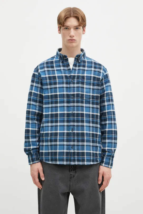 Carhartt WIP cămașă din bumbac Longsleeve Fendrick Shirt cu modele albastru I034382.2MHXX