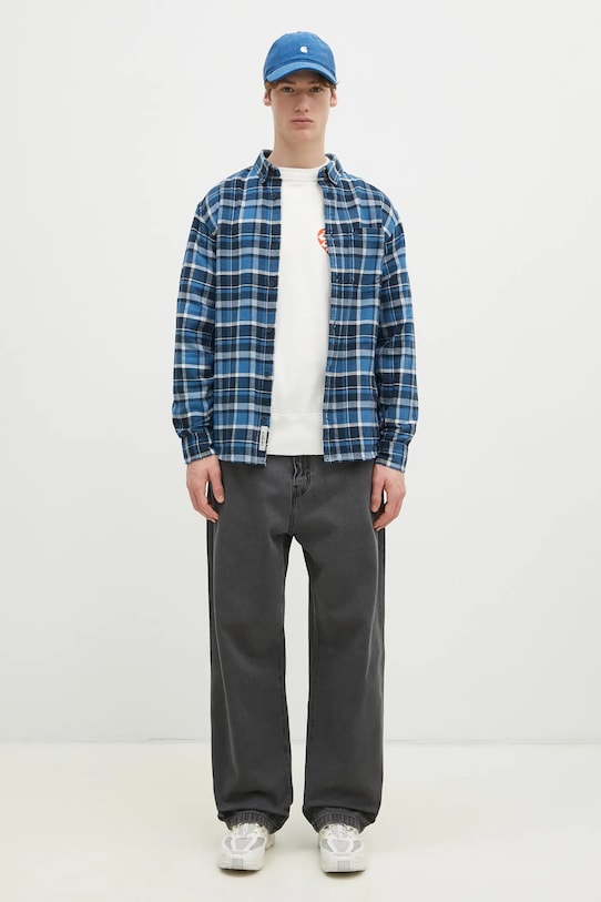 Carhartt WIP cotton shirt Longsleeve Fendrick Shirt blue I034382.2MHXX