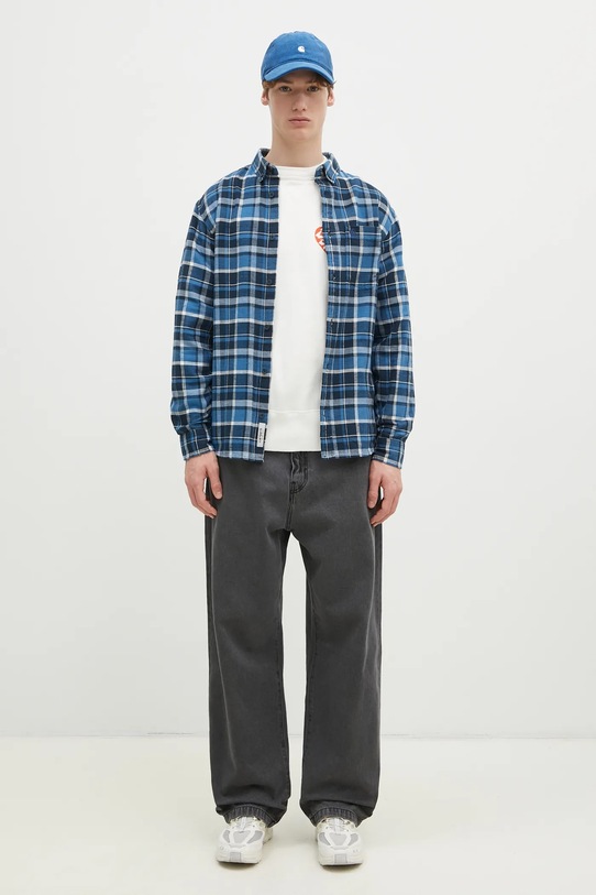 Carhartt WIP cămașă din bumbac Longsleeve Fendrick Shirt albastru I034382.2MHXX