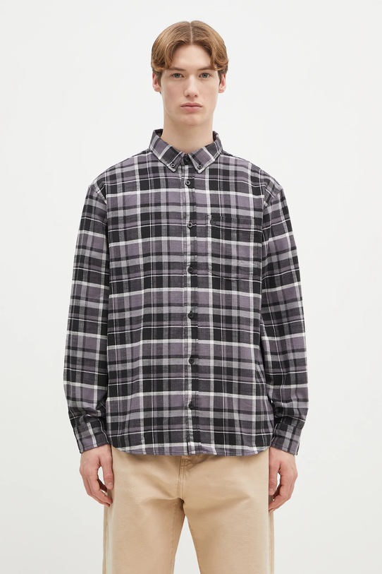 Carhartt WIP cămașă din bumbac Longsleeve Fendrick Shirt cu modele violet I034382.2MIXX