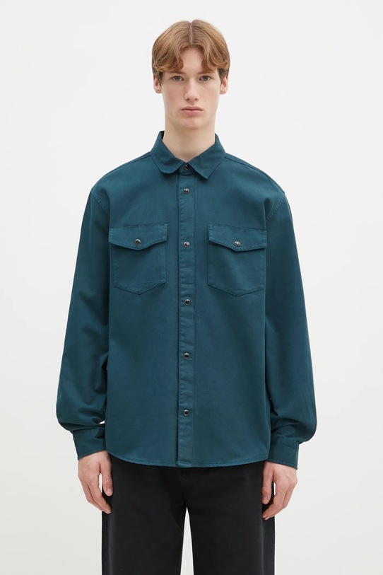 Carhartt WIP cămașă din bumbac Longsleeve Santa Fe Shirt uni turcoaz I034384.0AUGD