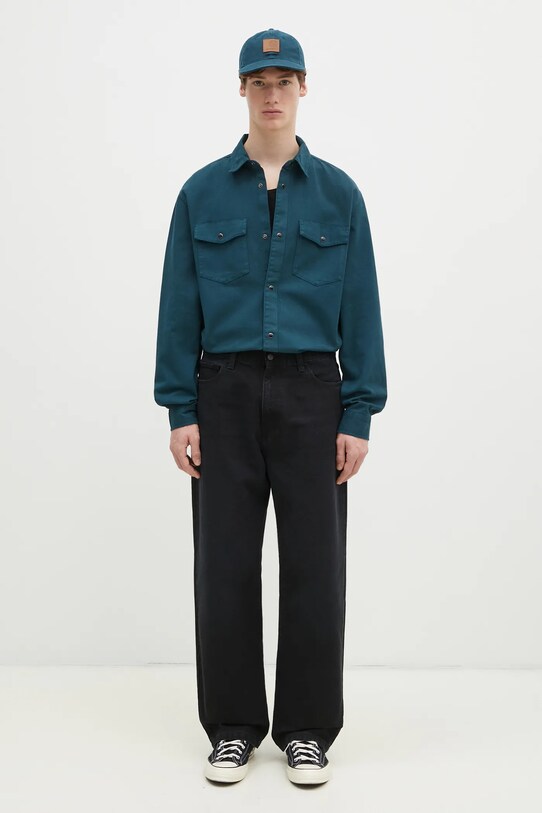 Carhartt WIP koszula bawełniana Longsleeve Santa Fe Shirt I034384.0AUGD turkusowy