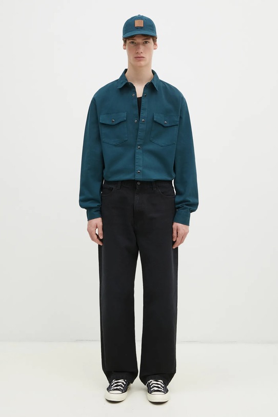 Carhartt WIP cămașă din bumbac Longsleeve Santa Fe Shirt I034384.0AUGD turcoaz