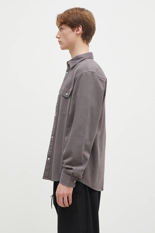 Carhartt WIP cotton shirt Longsleeve Santa Fe Shirt I034384.2LQGD gray SS25