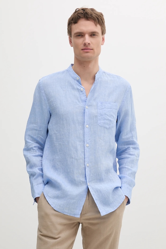 Сорочка з льону United Colors of Benetton casual блакитний 5BKU5QL08