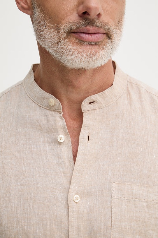 United Colors of Benetton риза мъжка от лен 5BKU5QL08 бежов