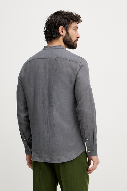 Ρούχα United Colors of Benetton πουκάμισο ανδρικό λινό 5BKU5QL08 γκρί
