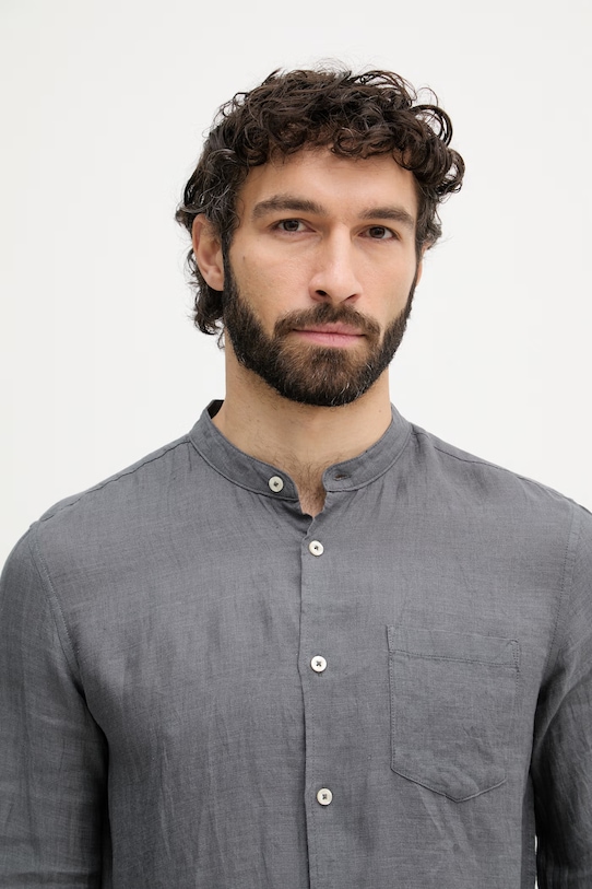 United Colors of Benetton πουκάμισο ανδρικό λινό γκρί 5BKU5QL08
