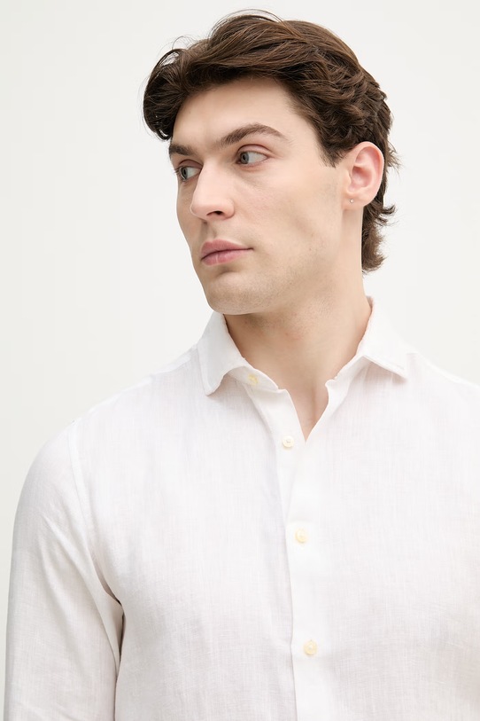 United Colors of Benetton мъжка риза от лен бял 5BKUUQ04Q