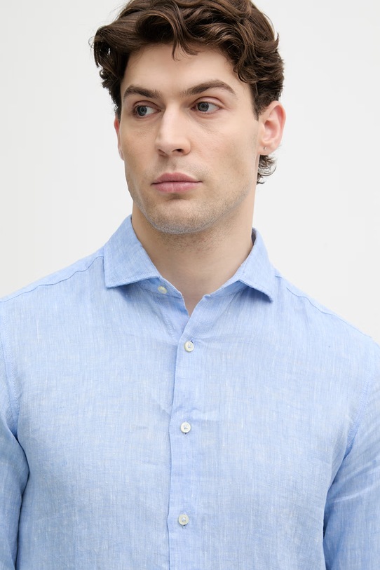 United Colors of Benetton košeľa pánska ľanová modrá 5BKUUQ04Q