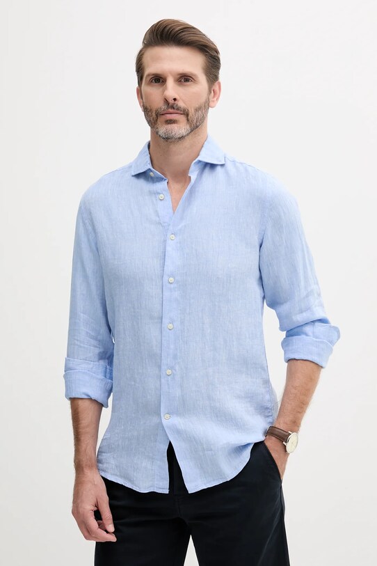 United Colors of Benetton koszula lniana casual niebieski 5BKUUQ04Q