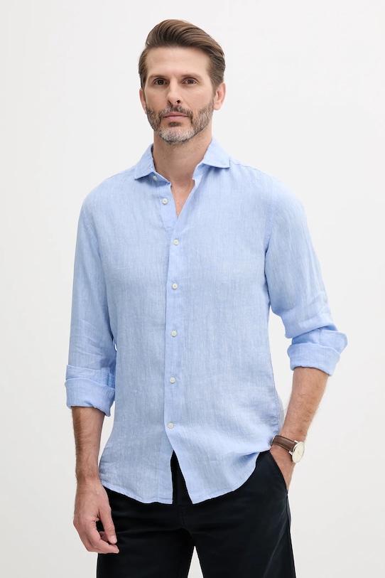 United Colors of Benetton cămașă de in lung albastru 5BKUUQ04Q