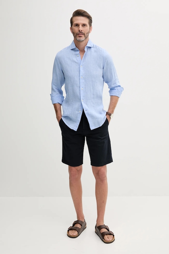 United Colors of Benetton cămașă de in 5BKUUQ04Q albastru SS25