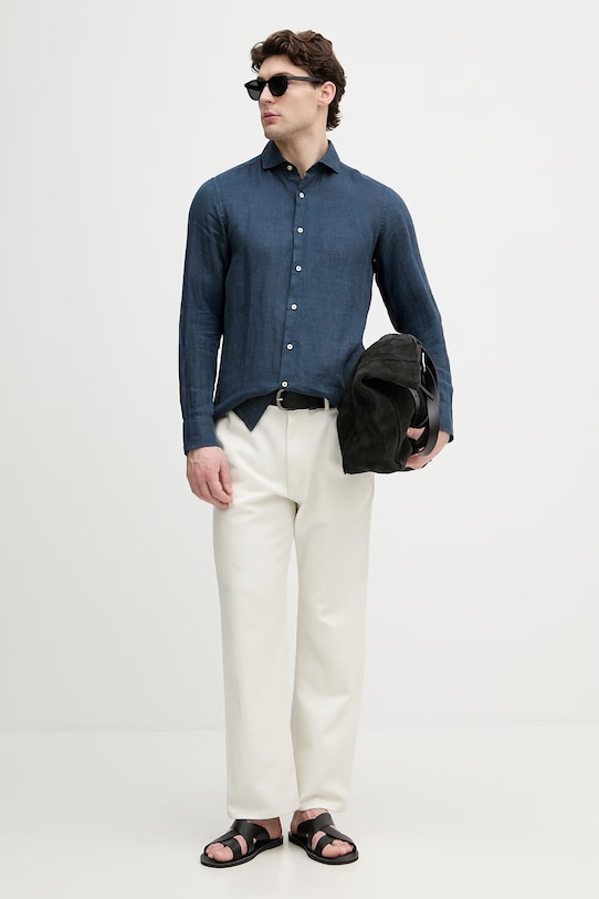 United Colors of Benetton košeľa pánska ľanová 5BKUUQ04Q tmavomodrá SS26