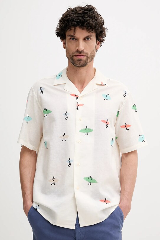 United Colors of Benetton koszula lniana casual beżowy 5HPWUQ05B