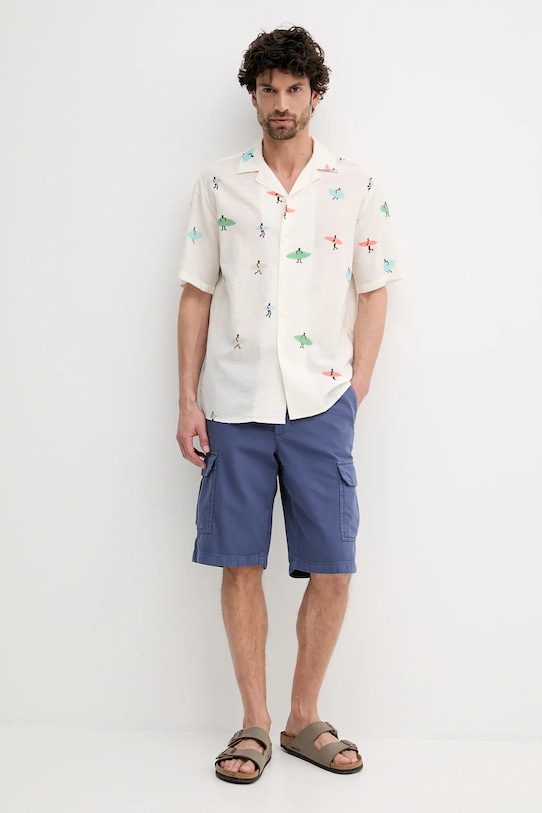 United Colors of Benetton koszula lniana 5HPWUQ05B beżowy SS25