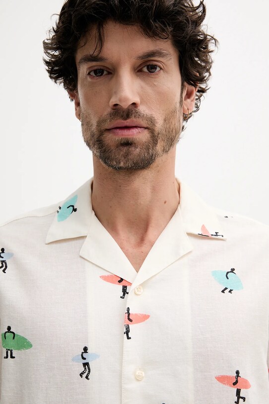 United Colors of Benetton koszula lniana beżowy 5HPWUQ05B