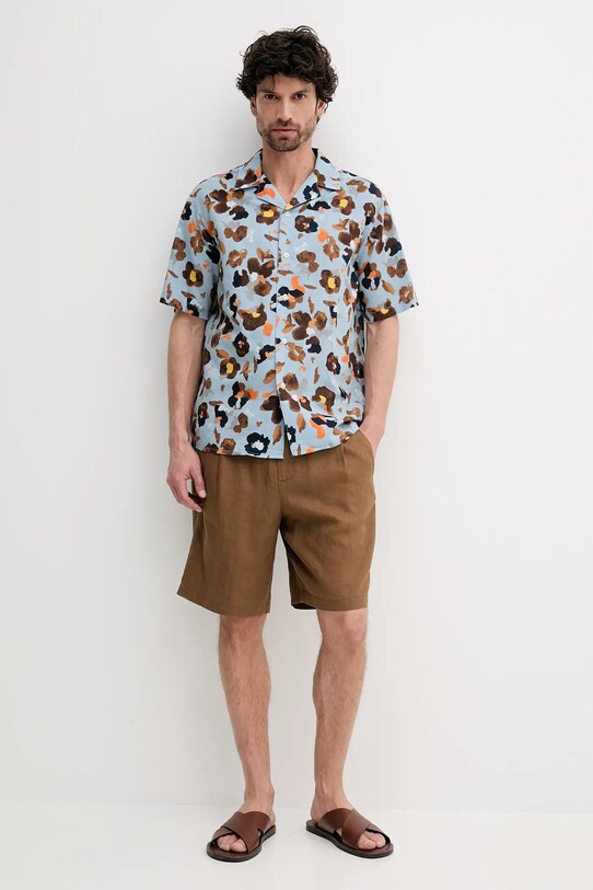 United Colors of Benetton koszula lniana 5HPWUQ05B niebieski SS25