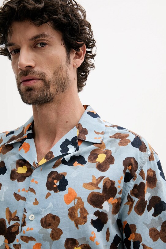 United Colors of Benetton koszula lniana niebieski 5HPWUQ05B
