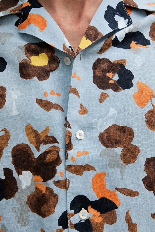 Πουκάμισο από λινό United Colors of Benetton 5HPWUQ05B μπλε