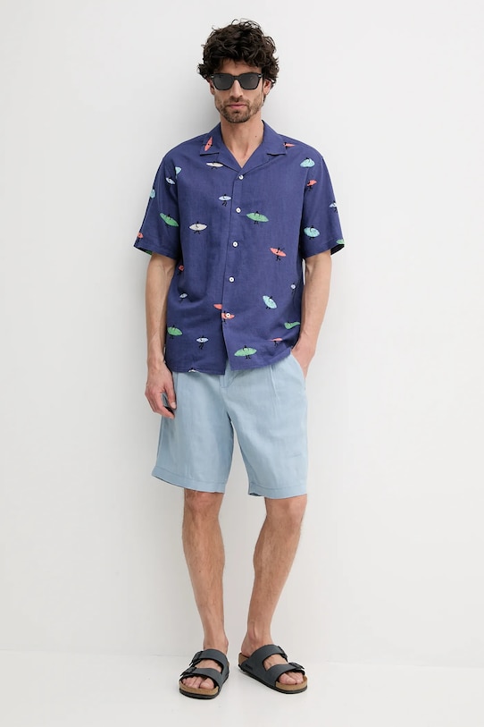 United Colors of Benetton koszula lniana 5HPWUQ05B granatowy SS25