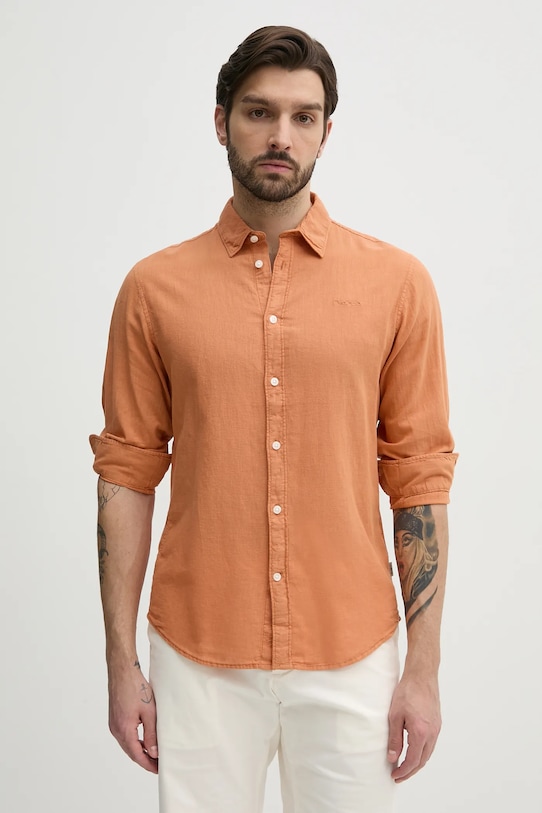Pepe Jeans koszula lniana ARNAU regular pomarańczowy PM308844