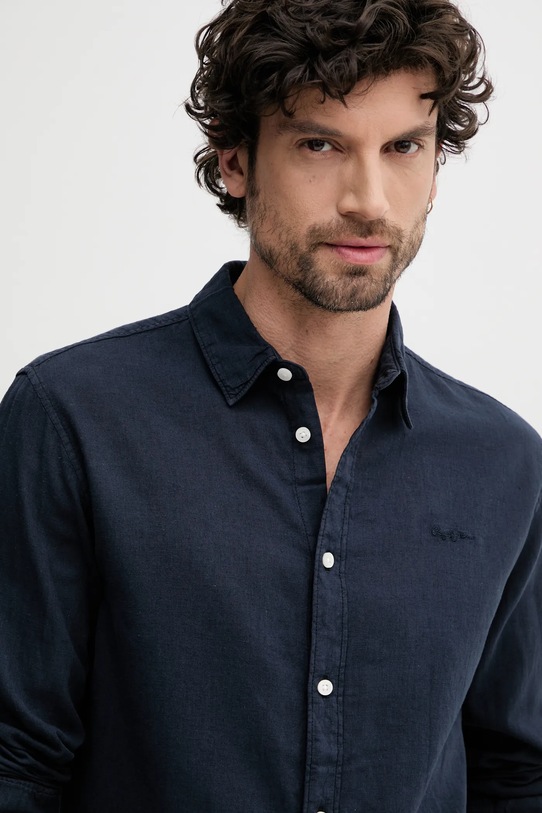 Pepe Jeans koszula lniana ARNAU granatowy PM308844