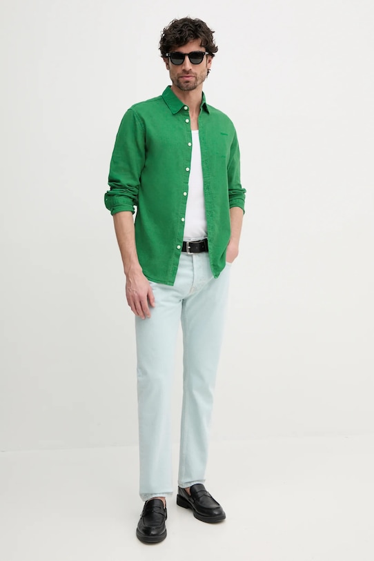 Lněná košile Pepe Jeans ARNAU PM308844 zelená SS25