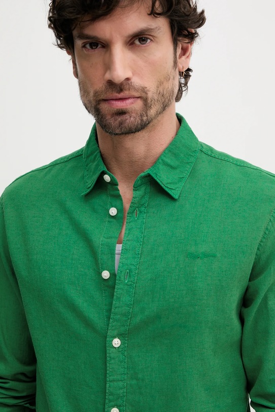 Lněná košile Pepe Jeans ARNAU zelená PM308844