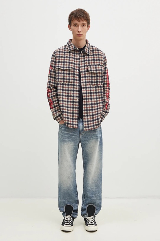 Сорочка з домішкою вовни Billionaire Boys Club Check Shirt B24429 бежевий