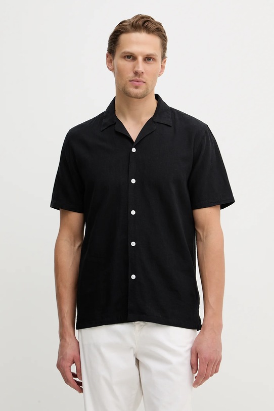 Lindbergh koszula lniana casual czarny 30.203319.BLACK