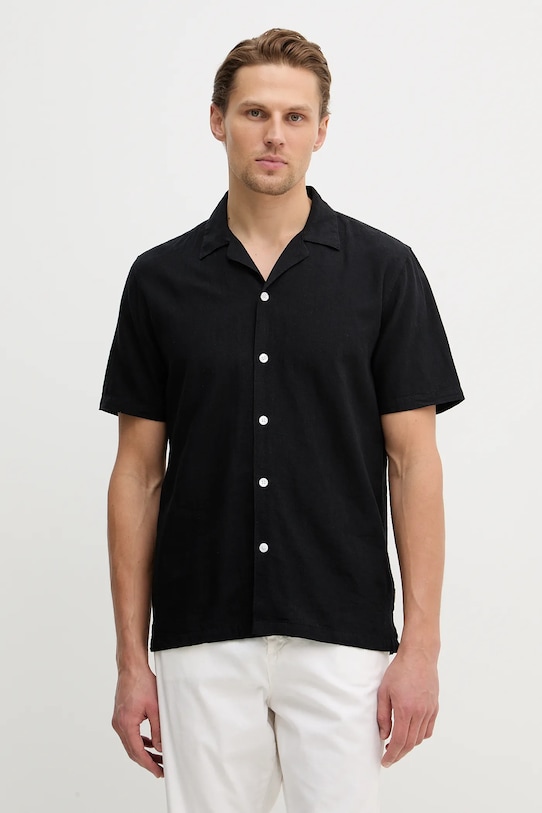 Lindbergh koszula lniana casual czarny 30.203319.BLACK