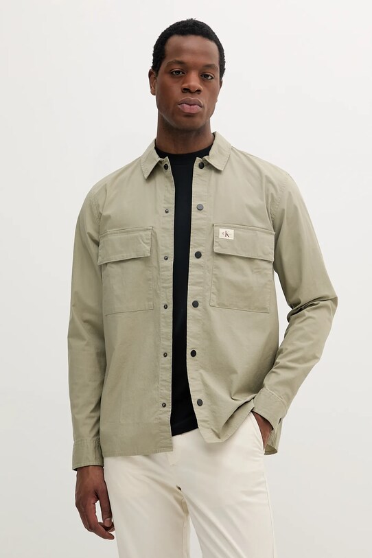 Πουκάμισο Calvin Klein Jeans με ελαστάν πράσινο J30J327584