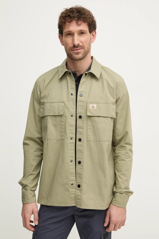 Košile Calvin Klein Jeans hladký zelená J30J327584