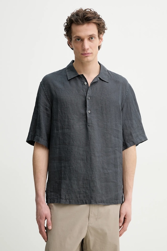 Льняне поло BARENA VENEZIA Camicia Mola regular сірий CAU5072.3007