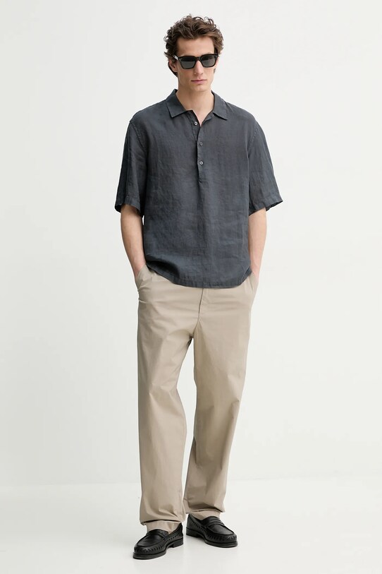 Льняне поло BARENA VENEZIA Camicia Mola CAU5072.3007 сірий SS25