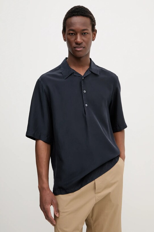 BARENA VENEZIA polo jedwabne Camicia Mola regular granatowy CAU5072.4134