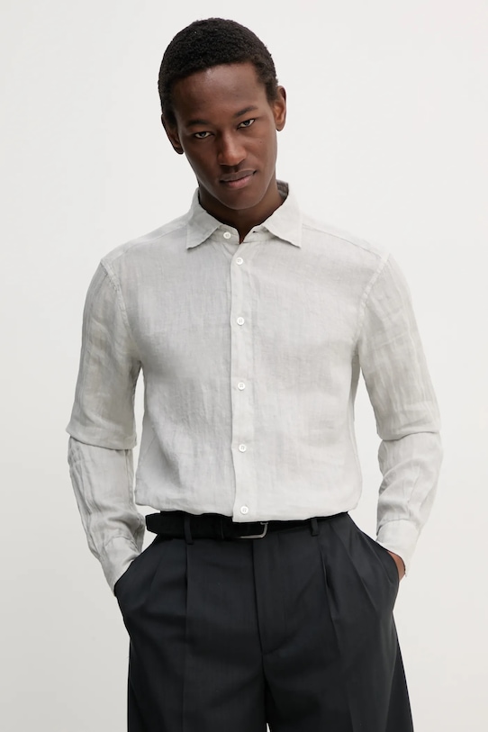 BARENA VENEZIA koszula lniana Camicia Mola regular szary CAU5077.3007