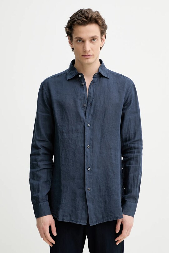 BARENA VENEZIA koszula lniana Camicia Mola regular granatowy CAU5077.3007
