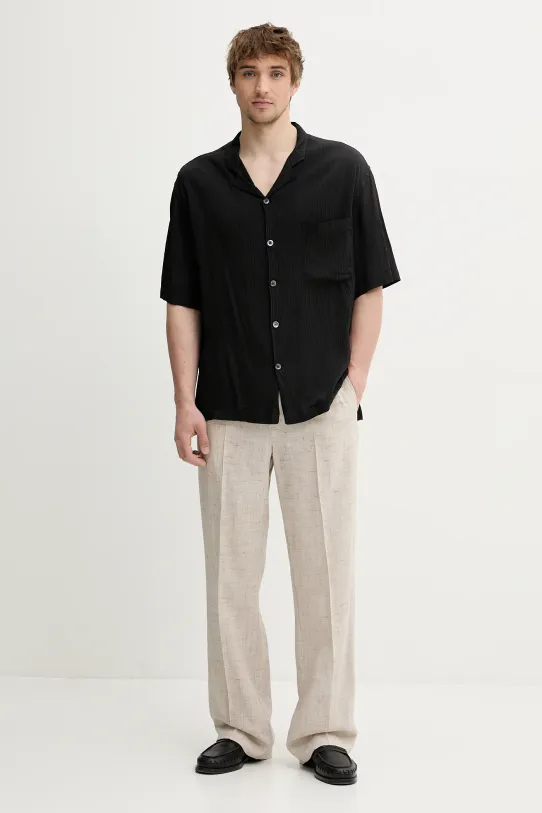 BARENA VENEZIA cămașă din amestec de mătase Camicia Mola CAU5079.4151 negru SS25