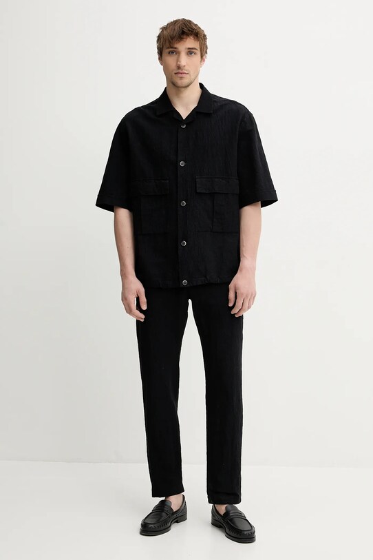 Srajca s primesjo lanu BARENA VENEZIA Camicia Mola OSU5069.2768 mornarsko modra SS25