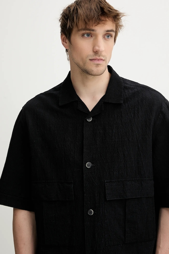 Srajca s primesjo lanu BARENA VENEZIA Camicia Mola mornarsko modra OSU5069.2768