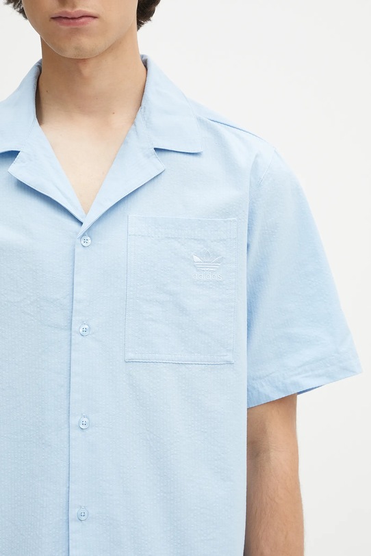 Bavlnená košeľa adidas Originals Essentials Seersucker Short Sleeve Shirt modrá JD2457