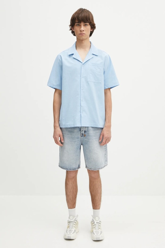 Bavlnená košeľa adidas Originals Essentials Seersucker Short Sleeve Shirt JD2457 modrá