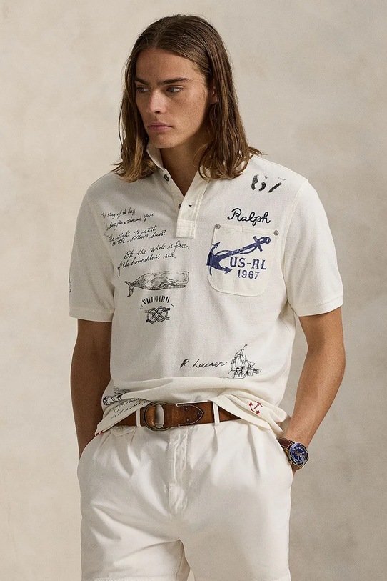 Bavlnené polo tričko Polo Ralph Lauren potlač biela 710965004