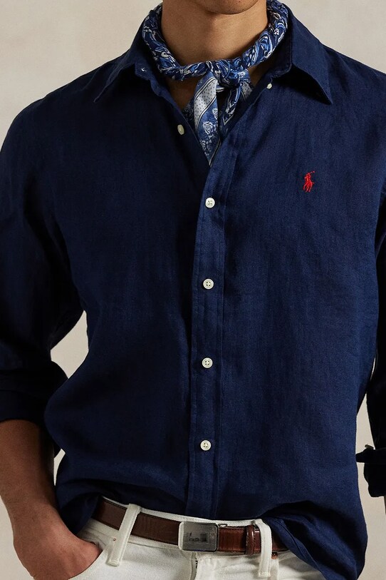 Oblečenie Ľanová košeľa Polo Ralph Lauren 710968915 tmavomodrá