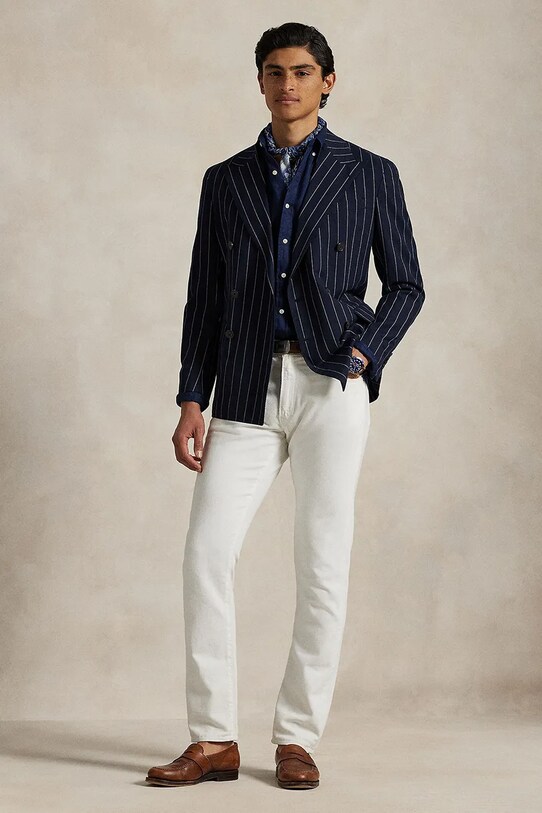 Ľanová košeľa Polo Ralph Lauren tmavomodrá 710968915
