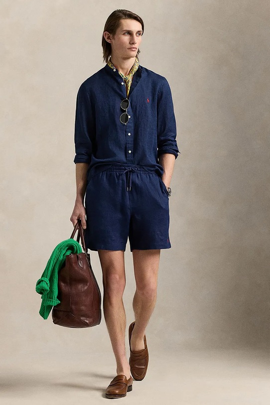 Одежда Льняная рубашка Polo Ralph Lauren 710968925 тёмно-синий