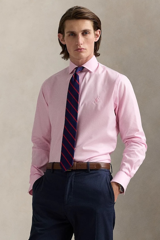 Хлопковая рубашка Polo Ralph Lauren длинный розовый 712969015