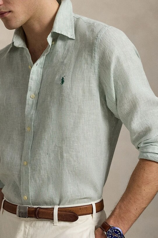 Одежда Льняная рубашка Polo Ralph Lauren 710968973 зелёный